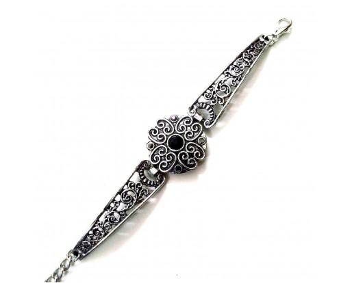 TIMELESS Black - Silver Oxidized Bracelet Wristlet Wristband Bangle Band Jewelry